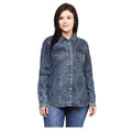  Women's Denim Solid Long Sleeves Shirt (Blue)