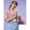  Women's Polyester Floral 3-4th Sleeves Shrug (Peach)