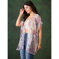  Women's Chiffon Printed Short Sleeves Shrug (White - Purple)