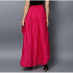 Generic Women's Rayon Ruffled Elasticated Skirt (Pink)