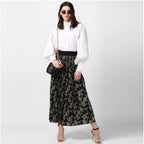 Generic Women's Georgette Chain Print Elasticated Skirt (Black-Cream)