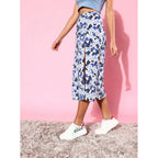 Generic Women's Polyester Floral Side Zip Skirt (Blue - White)