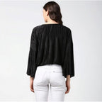 Generic Women's Polyester Pleated Balloon Sleeve Top (Black)