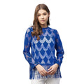  Women's Lace Self Design Long Sleeves Top (Blue)