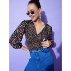 Generic Women's Polyester Floral Long Sleeves Top (Multicolor)