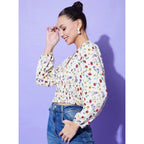 Generic Women's Polyester Floral Long Sleeves Top (Multicolor)
