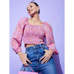 Generic Women's Polyester Floral Long Sleeves Top (Multicolor)