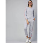 Generic Women's Cotton Solid Long Sleeves Tracksuit (Light Grey - Pink)