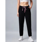 Generic Women's Cotton Twill Solid Elasticated Trousers (Black)