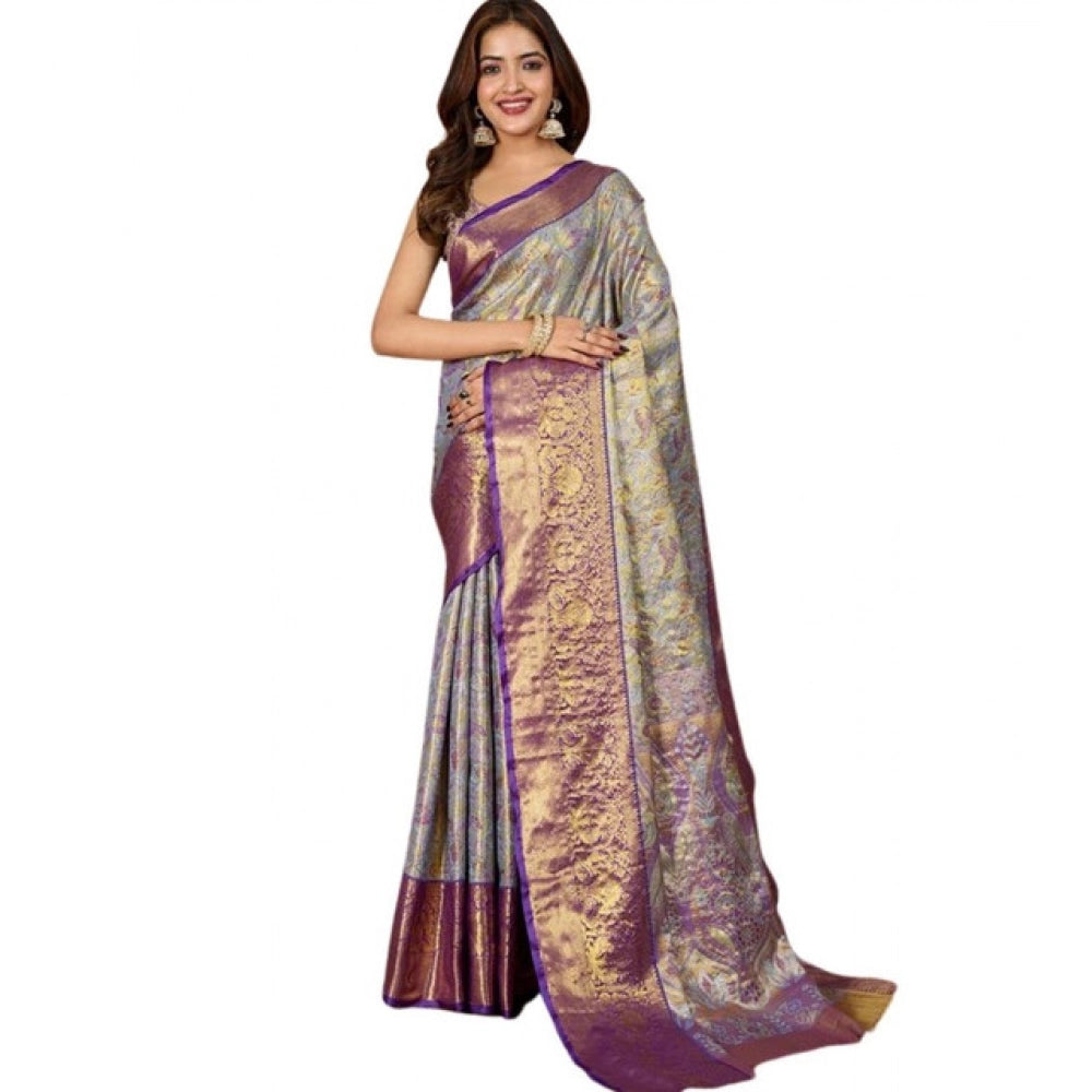 Generic Women's Jacquard Saree With Unstitched Blouse 5.5MtrÂ (Multicolor)
