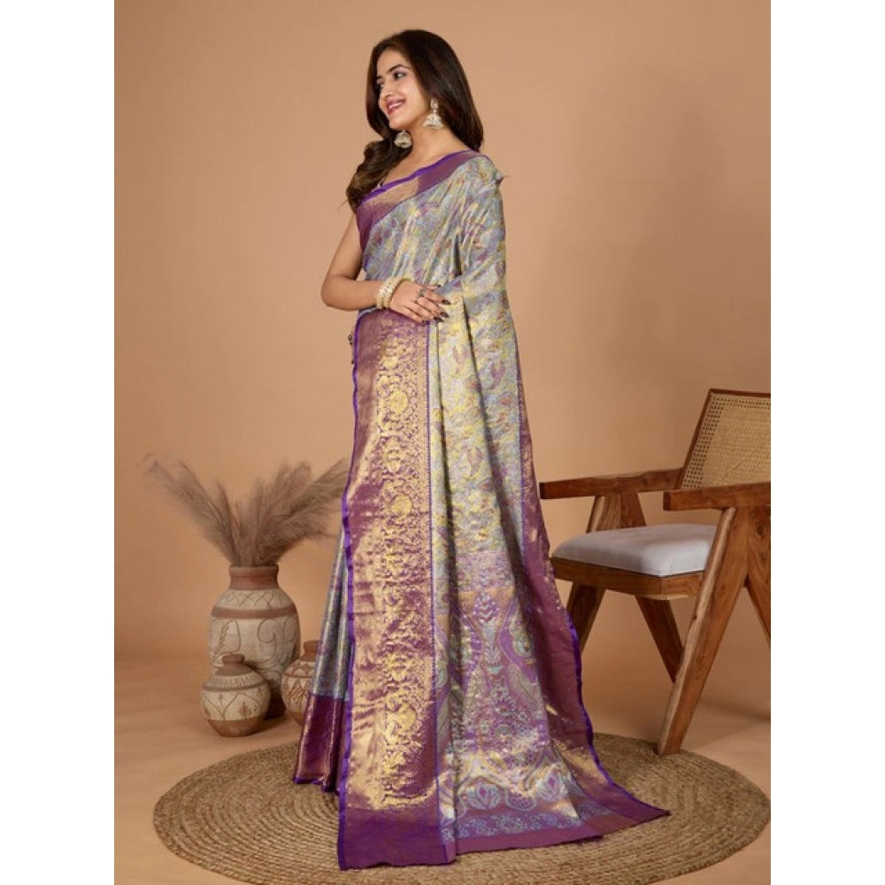 Generic Women's Jacquard Saree With Unstitched Blouse 5.5MtrÂ (Multicolor)