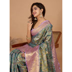 Generic Women's Jacquard Saree With Unstitched Blouse 5.5MtrÂ (Multicolor)