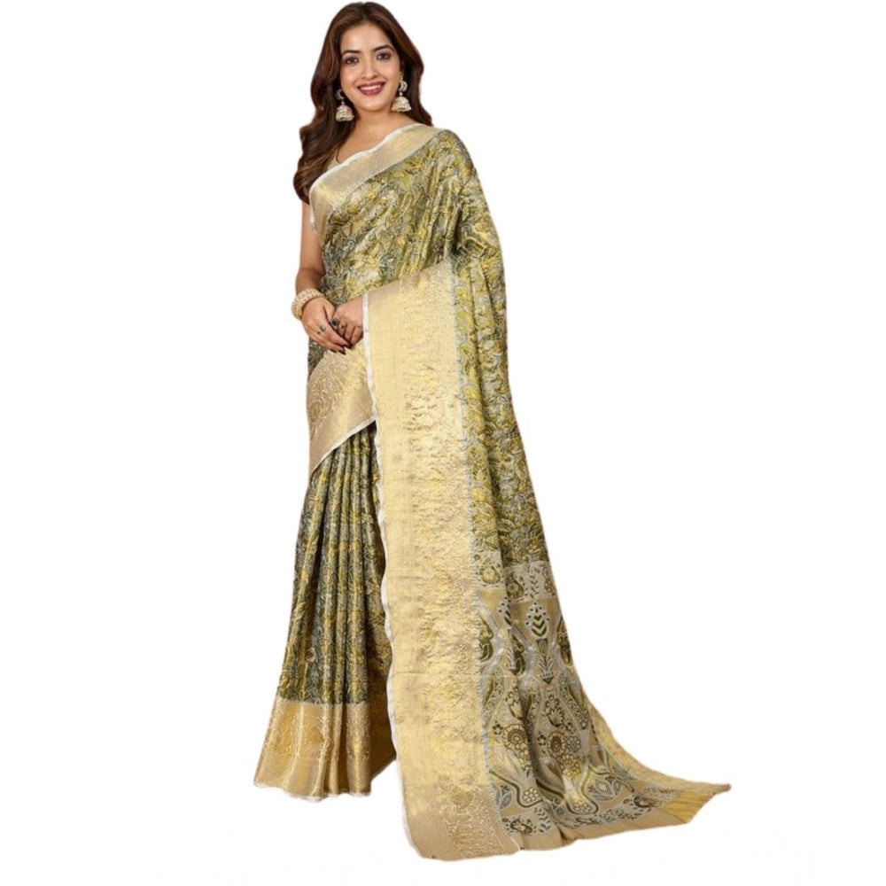 Generic Women's Jacquard Saree With Unstitched Blouse 5.5MtrÂ (Olive)