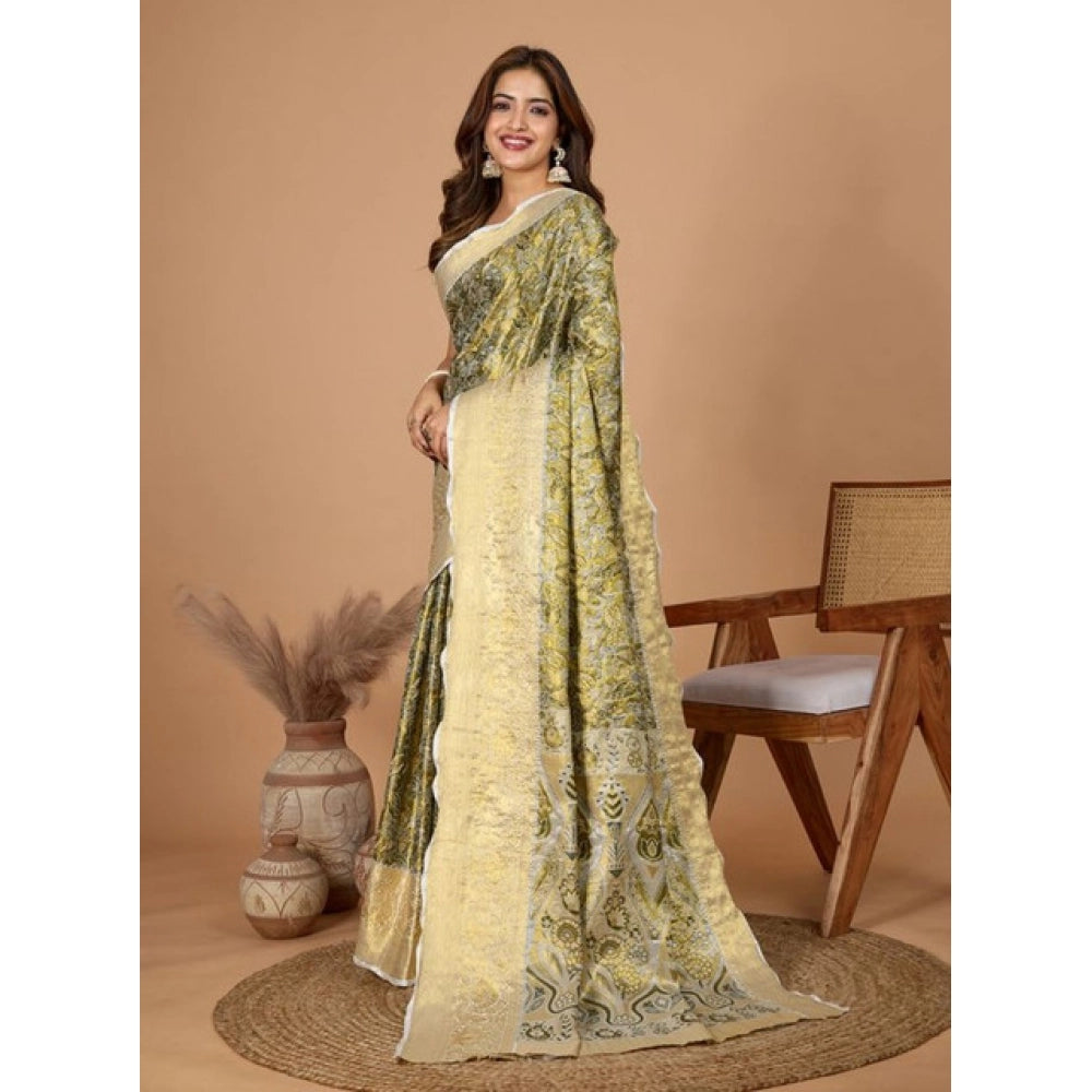 Generic Women's Jacquard Saree With Unstitched Blouse 5.5MtrÂ (Olive)
