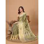 Generic Women's Jacquard Saree With Unstitched Blouse 5.5MtrÂ (Olive)