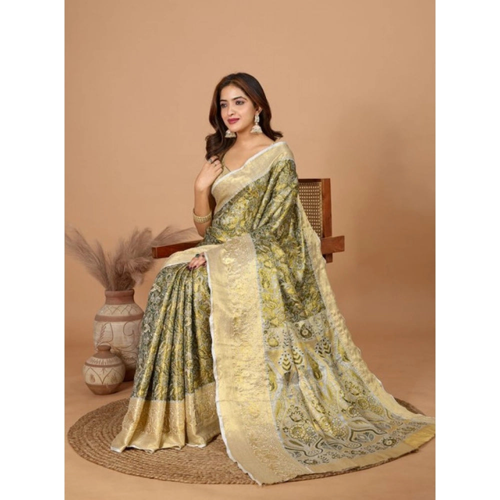 Generic Women's Jacquard Saree With Unstitched Blouse 5.5MtrÂ (Olive)