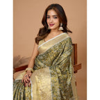 Generic Women's Jacquard Saree With Unstitched Blouse 5.5MtrÂ (Olive)