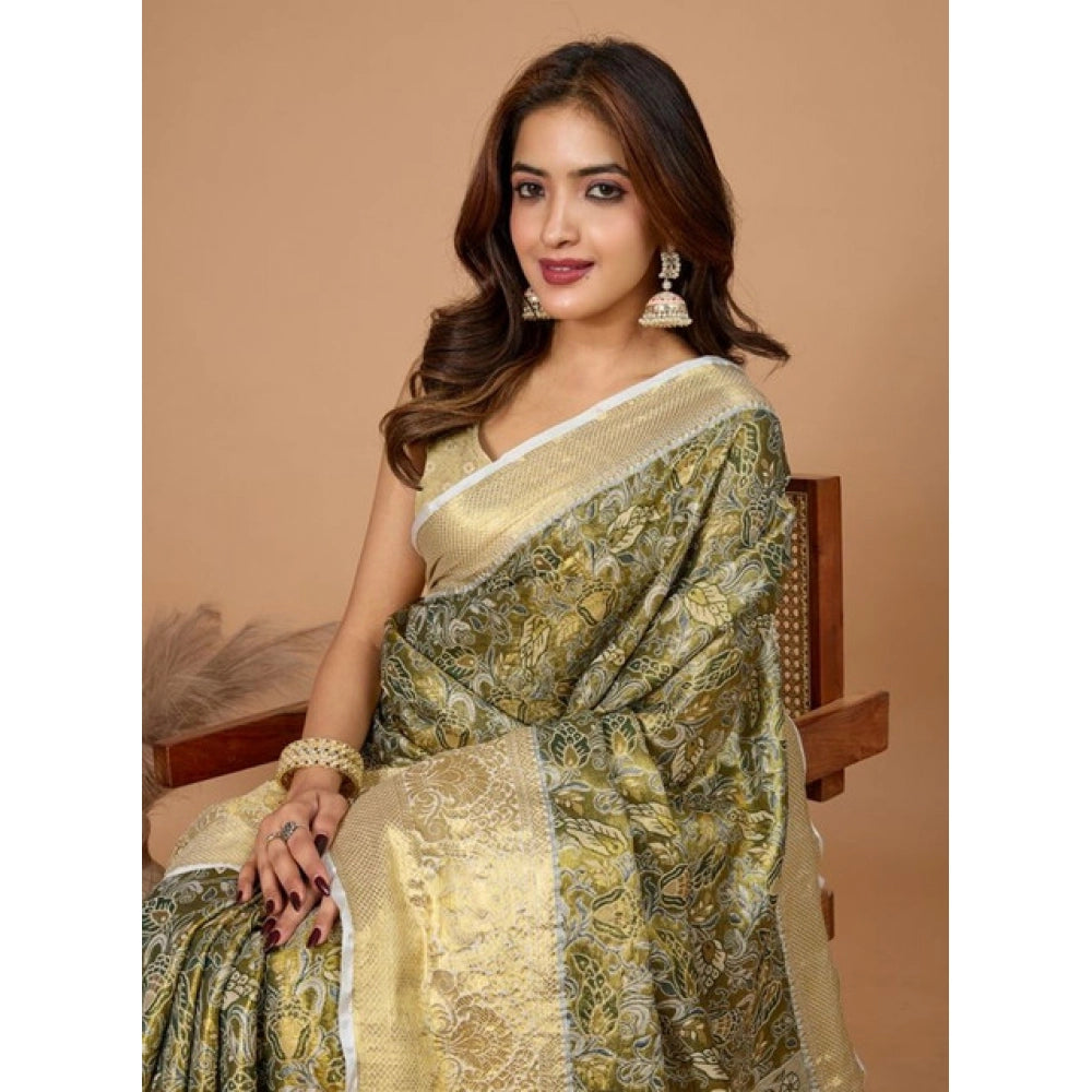 Generic Women's Jacquard Saree With Unstitched Blouse 5.5MtrÂ (Olive)