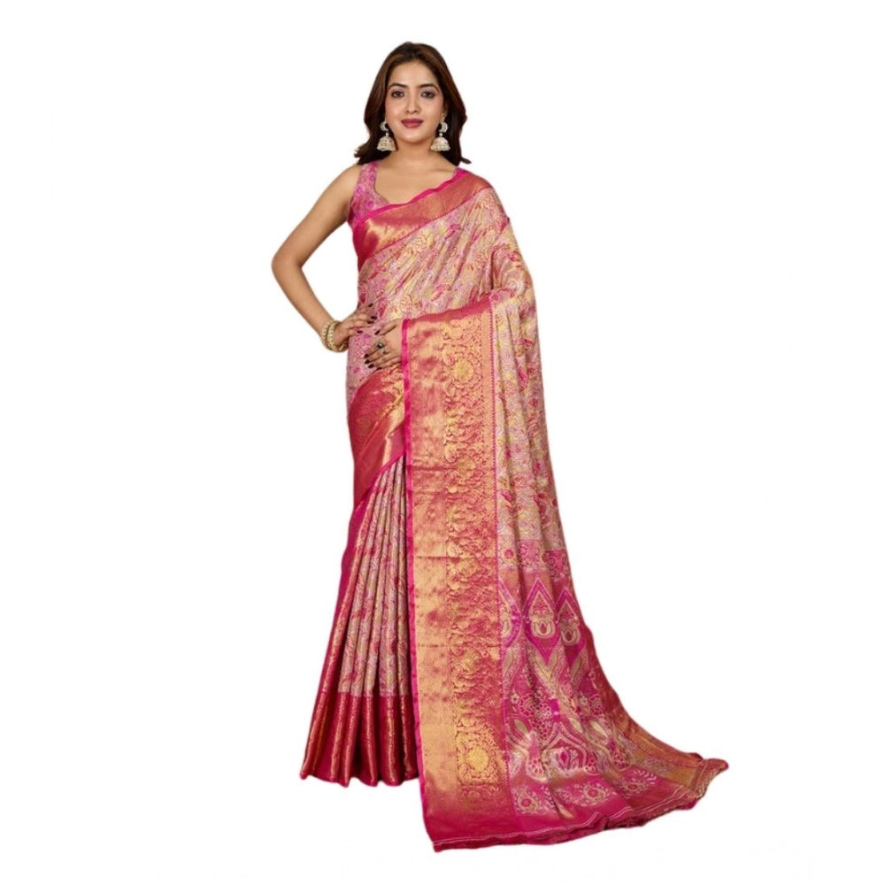 Generic Women's Jacquard Saree With Unstitched Blouse 5.5MtrÂ (Pink)