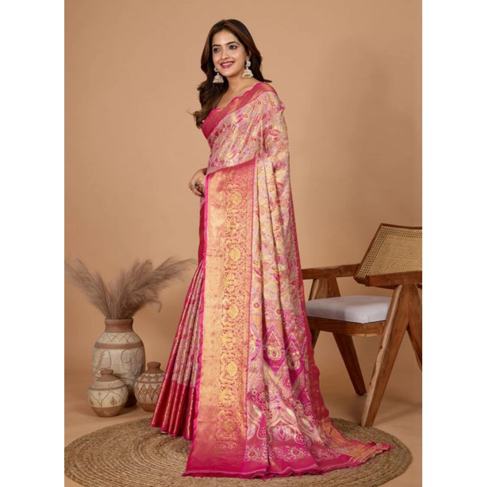 Generic Women's Jacquard Saree With Unstitched Blouse 5.5MtrÂ (Pink)