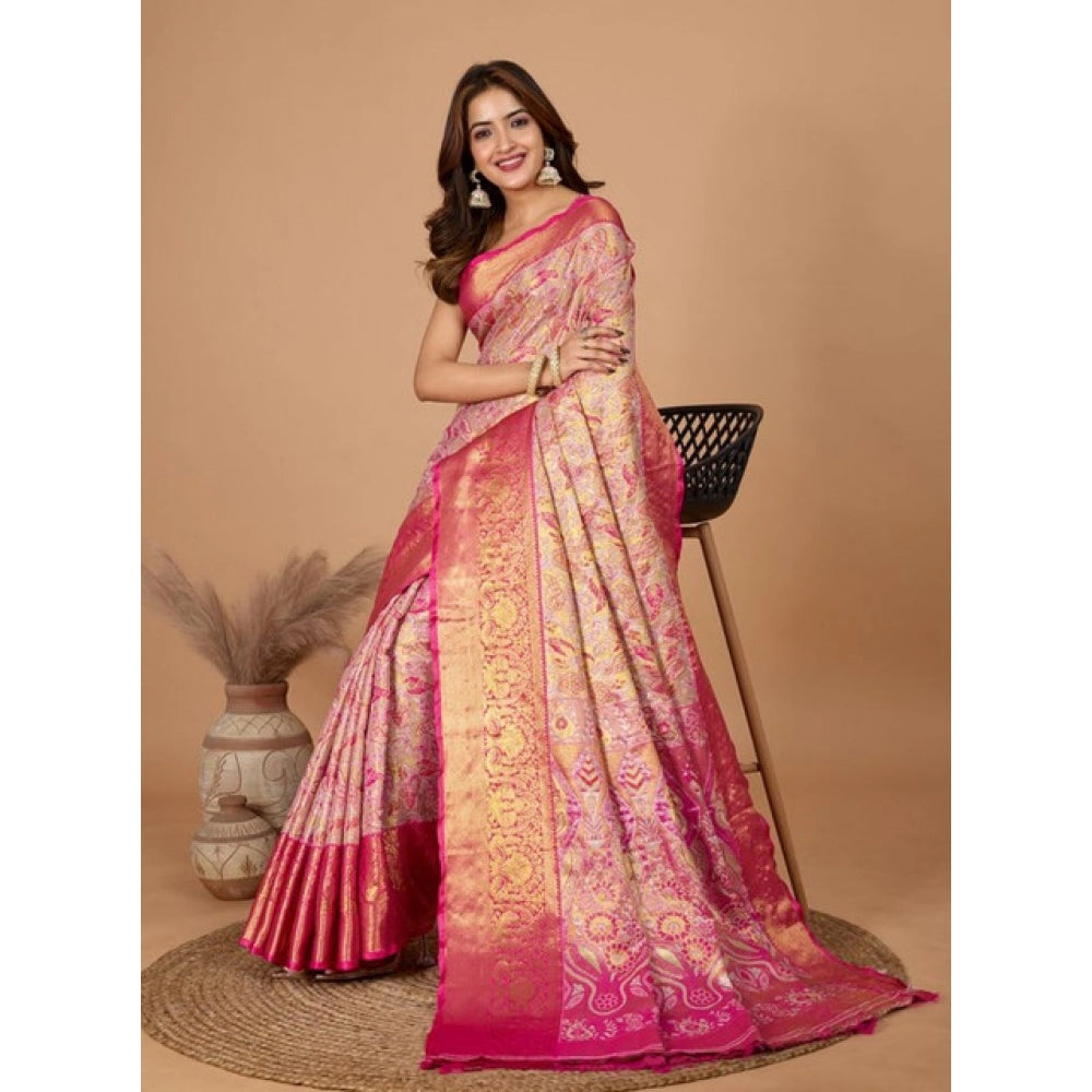 Generic Women's Jacquard Saree With Unstitched Blouse 5.5MtrÂ (Pink)