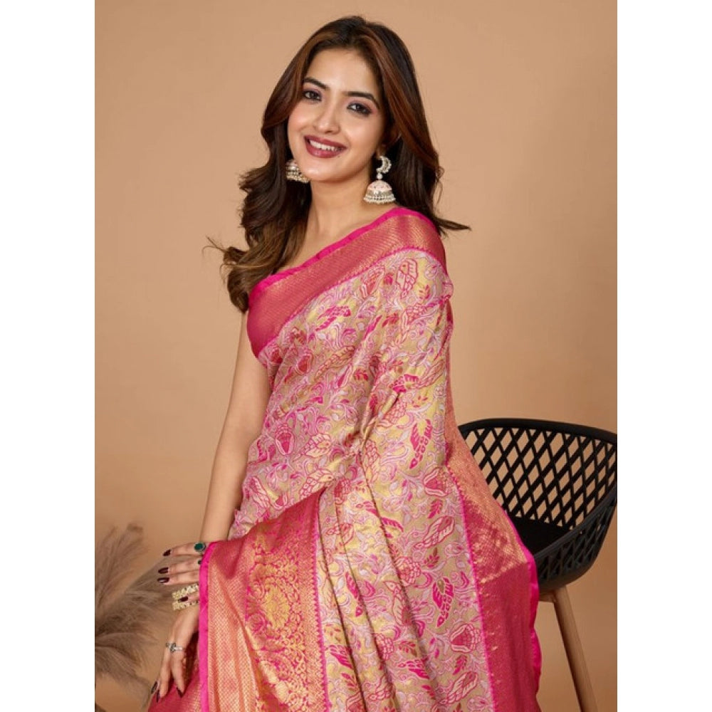 Generic Women's Jacquard Saree With Unstitched Blouse 5.5MtrÂ (Pink)