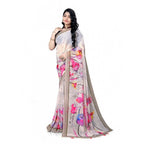 Generic Women's Georgette Floral Printed Saree With Unstitched Blouse 5.5MtrÂ (Beige)