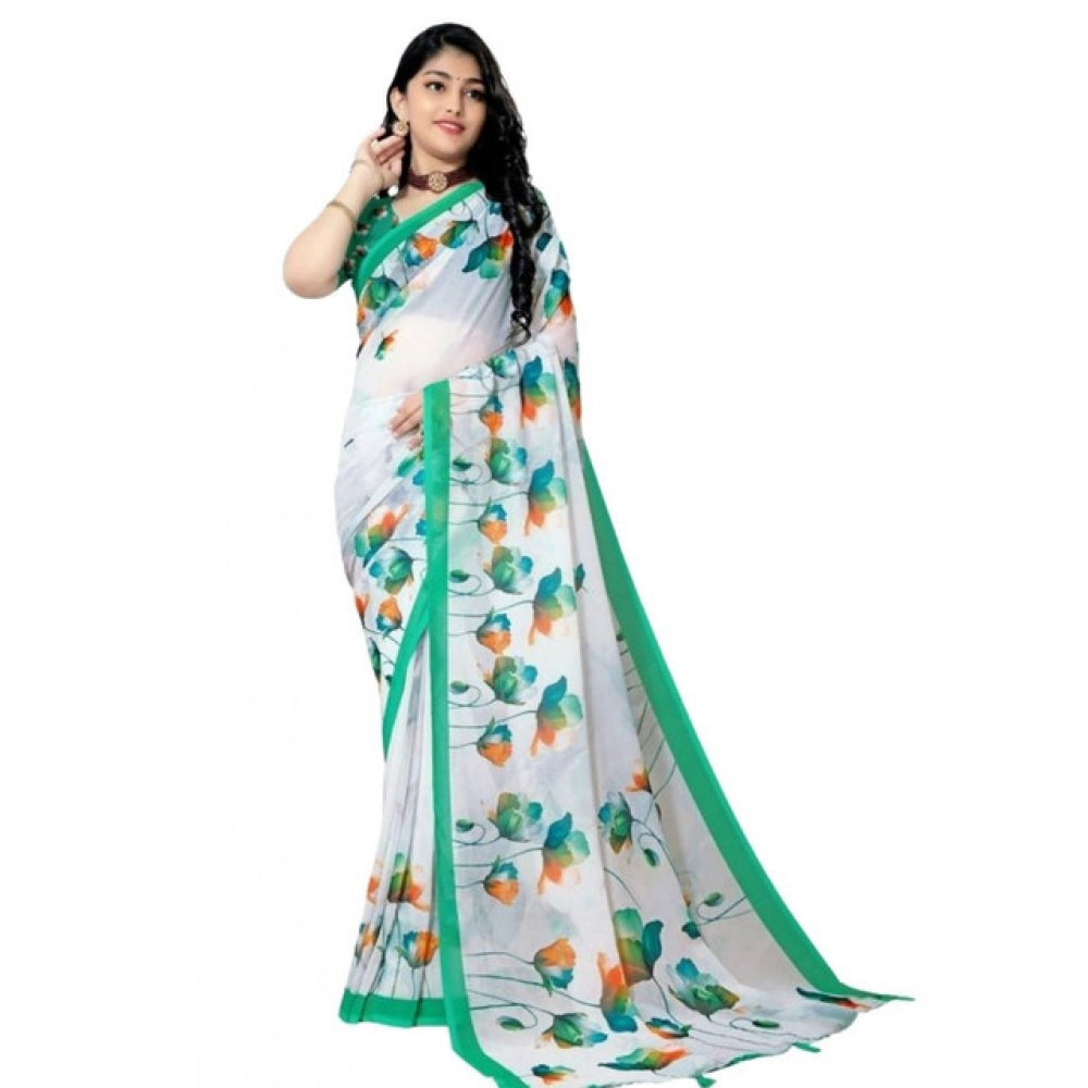 Generic Women's Georgette Floral Printed Saree With Unstitched Blouse 5.5MtrÂ (Green)