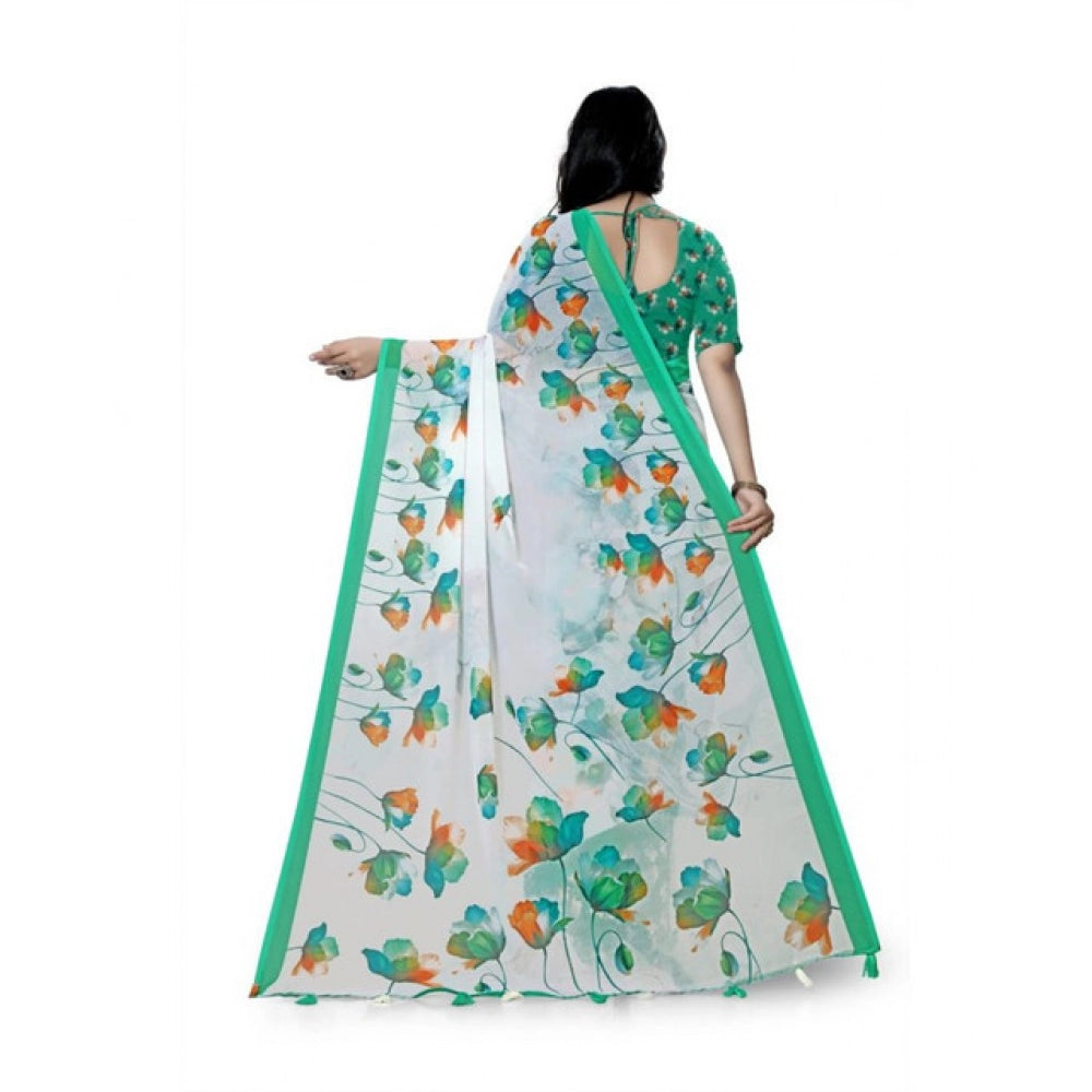 Generic Women's Georgette Floral Printed Saree With Unstitched Blouse 5.5MtrÂ (Green)