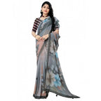 Generic Women's Georgette Floral Printed Saree With Unstitched Blouse 5.5MtrÂ (Grey)