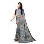 Generic Women's Georgette Floral Printed Saree With Unstitched Blouse 5.5MtrÂ (Grey)