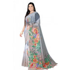 Generic Women's Georgette Floral Printed Saree With Unstitched Blouse 5.5MtrÂ (Grey)