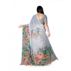 Generic Women's Georgette Floral Printed Saree With Unstitched Blouse 5.5MtrÂ (Grey)