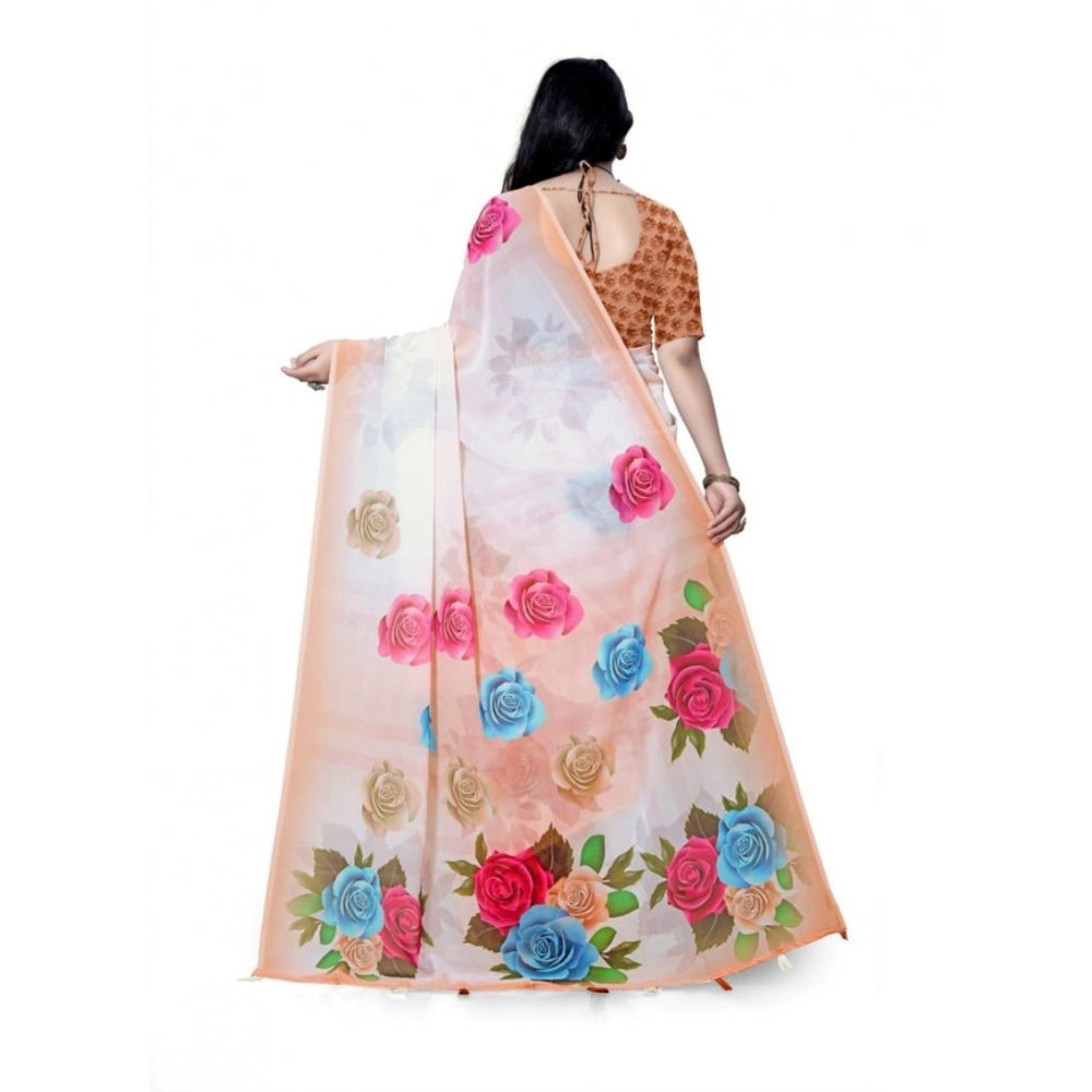 Generic Women's Georgette Floral Printed Saree With Unstitched Blouse 5.5MtrÂ (Orange)