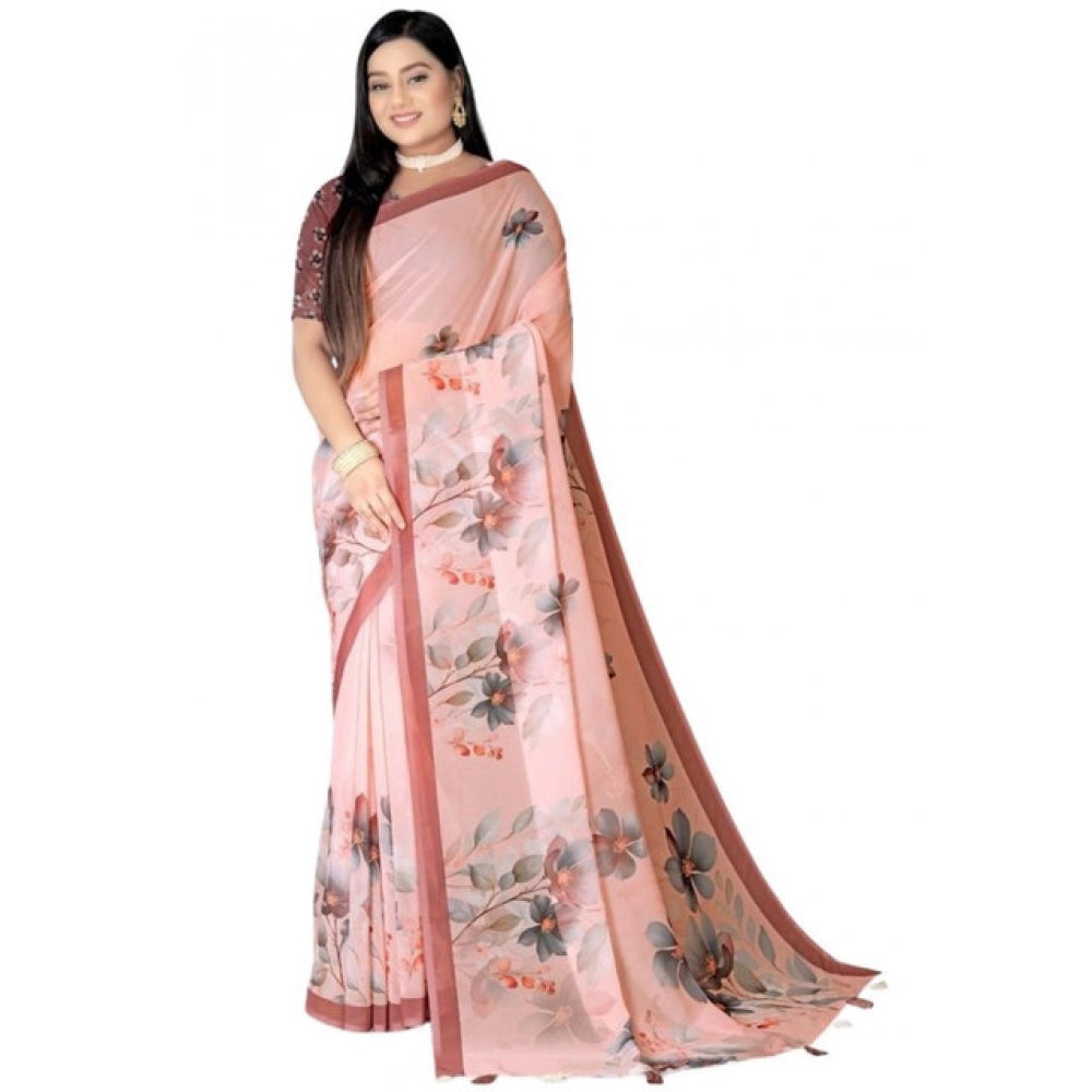 Generic Women's Georgette Floral Printed Saree With Unstitched Blouse 5.5MtrÂ (Peach)