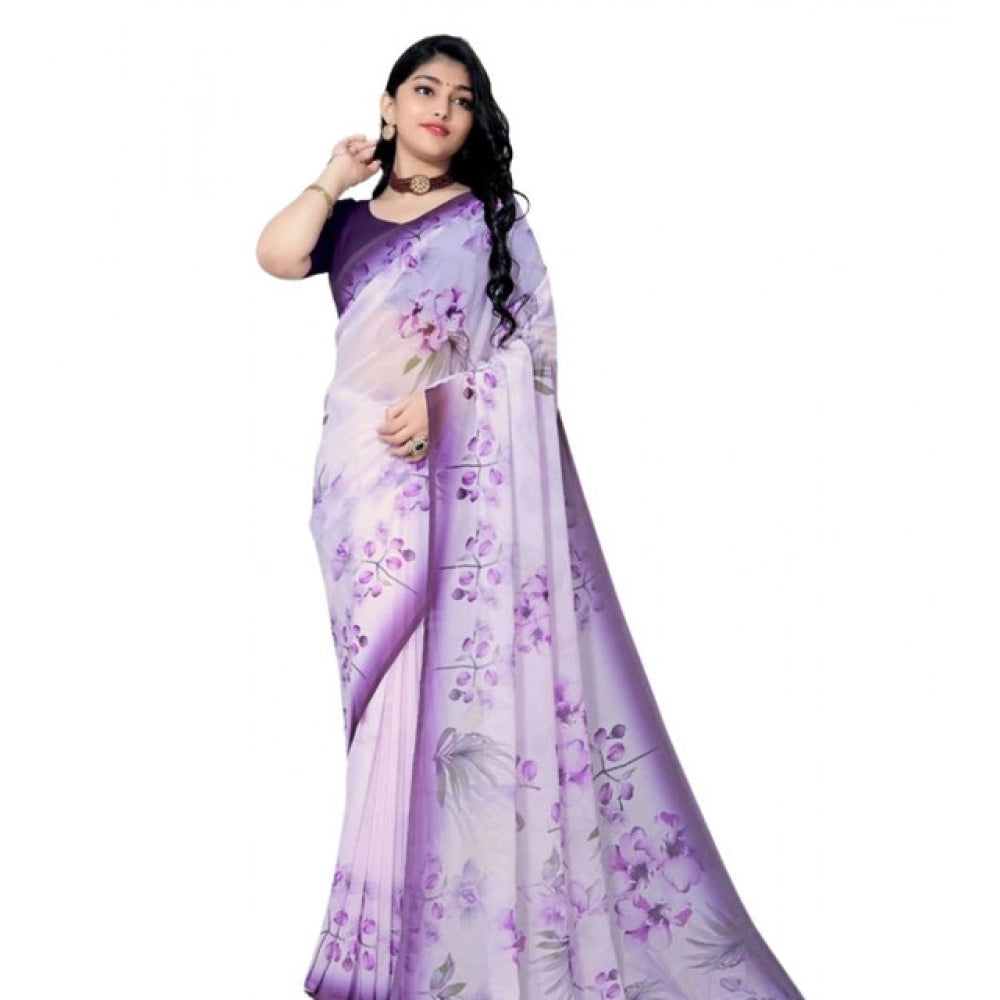 Generic Women's Georgette Floral Printed Saree With Unstitched Blouse 5.5MtrÂ (Purple)