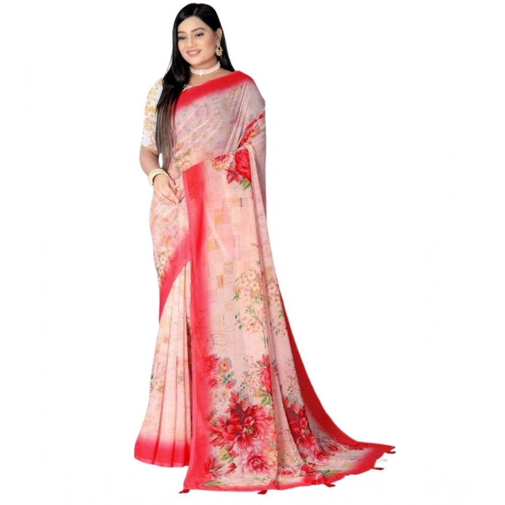 Generic Women's Georgette Floral Printed Saree With Unstitched Blouse 5.5MtrÂ (Red)