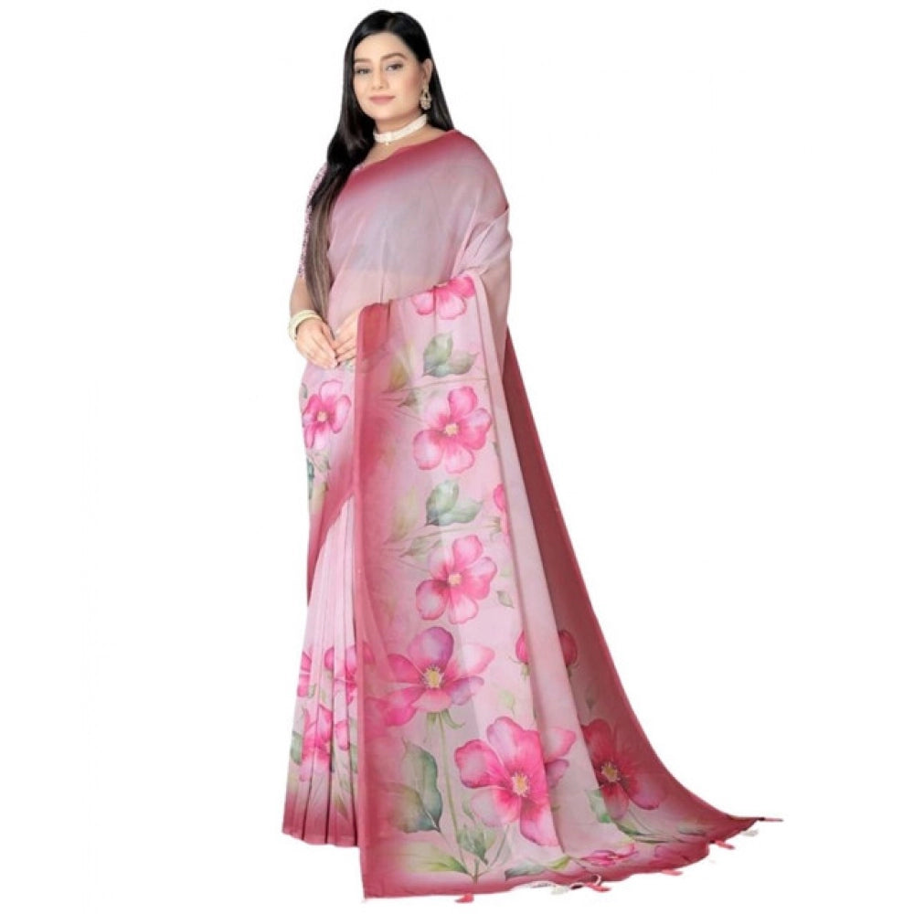 Generic Women's Georgette Floral Printed Saree With Unstitched Blouse 5.5MtrÂ (Rose Pink)