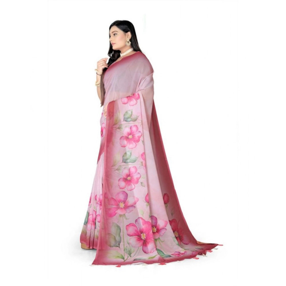 Generic Women's Georgette Floral Printed Saree With Unstitched Blouse 5.5MtrÂ (Rose Pink)