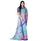 Generic Women's Georgette Floral Printed Saree With Unstitched Blouse 5.5MtrÂ (Blue)