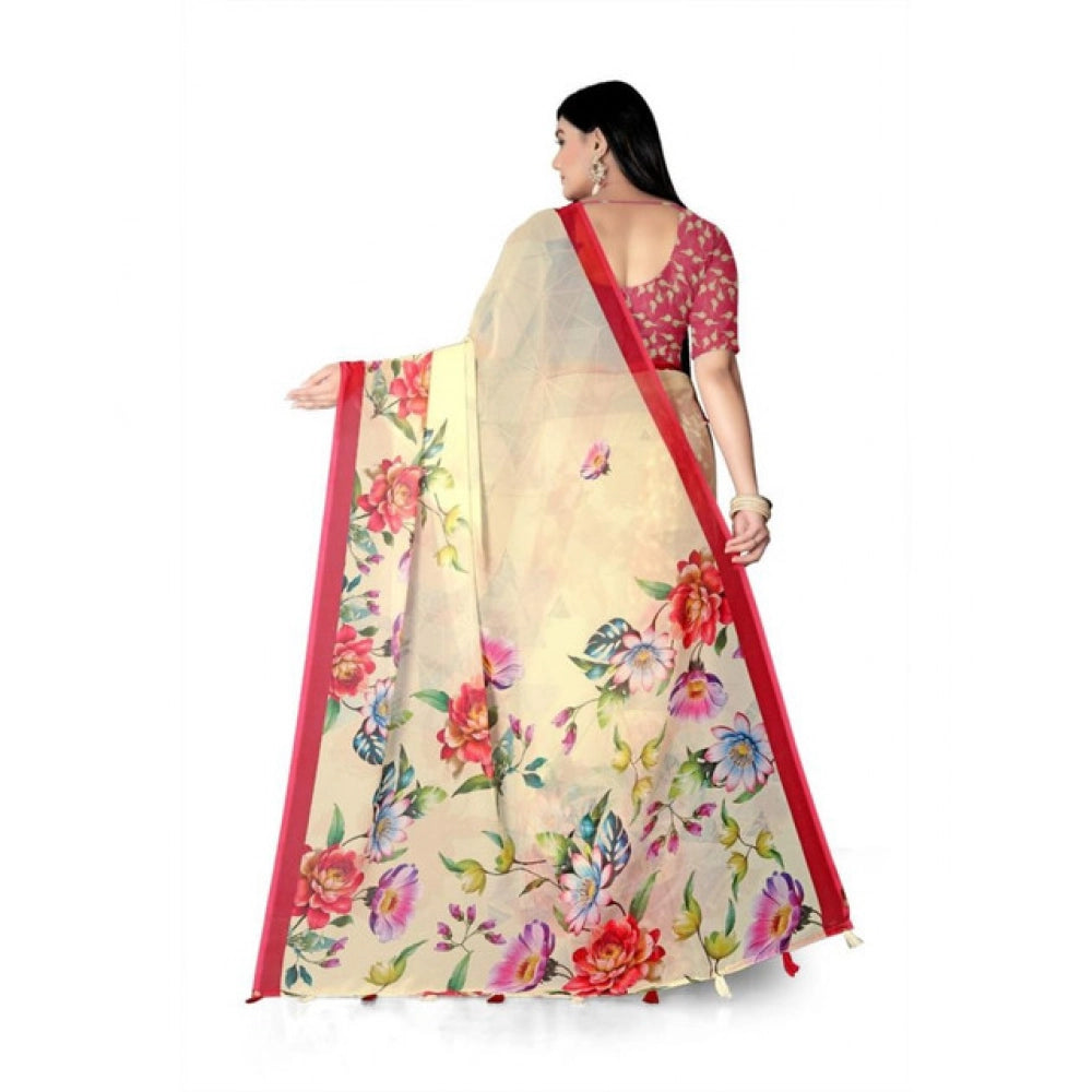 Generic Women's Georgette Floral Printed Saree With Unstitched Blouse 5.5MtrÂ (Yellow)