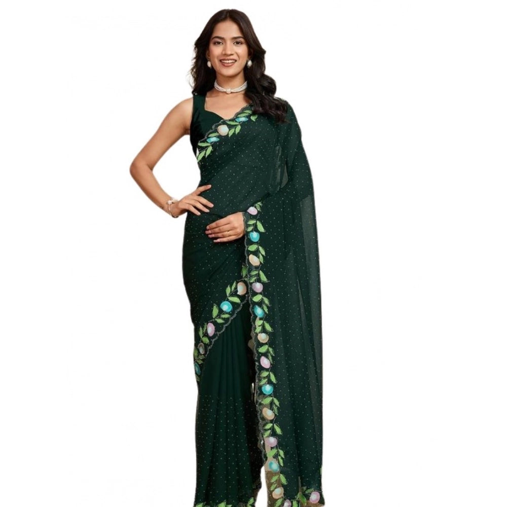 Generic Women's Georgette Printed Saree With Unstitched Blouse 5.5MtrÂ (Green)