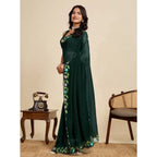 Generic Women's Georgette Printed Saree With Unstitched Blouse 5.5MtrÂ (Green)
