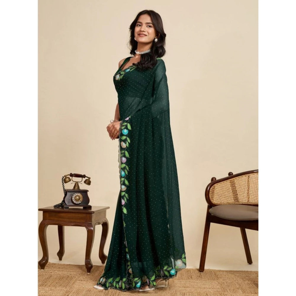 Generic Women's Georgette Printed Saree With Unstitched Blouse 5.5MtrÂ (Green)
