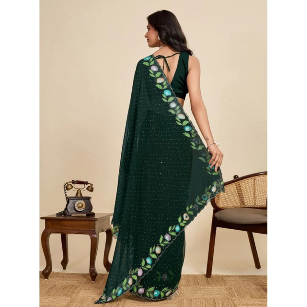 Generic Women's Georgette Printed Saree With Unstitched Blouse 5.5MtrÂ (Green)
