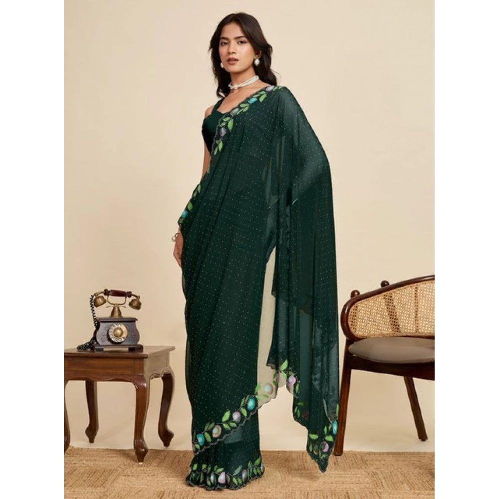 Generic Women's Georgette Printed Saree With Unstitched Blouse 5.5MtrÂ (Green)