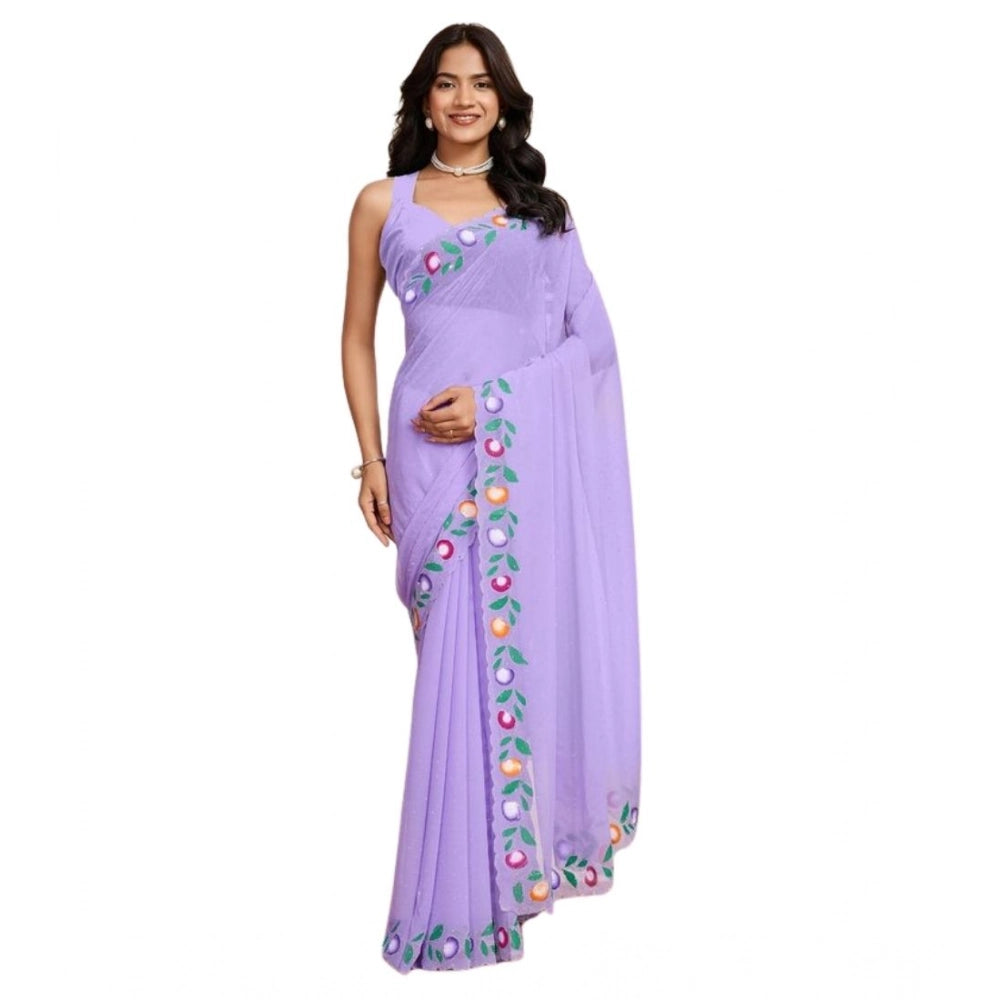 Generic Women's Georgette Printed Saree With Unstitched Blouse 5.5MtrÂ (Lavender)