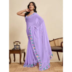 Generic Women's Georgette Printed Saree With Unstitched Blouse 5.5MtrÂ (Lavender)