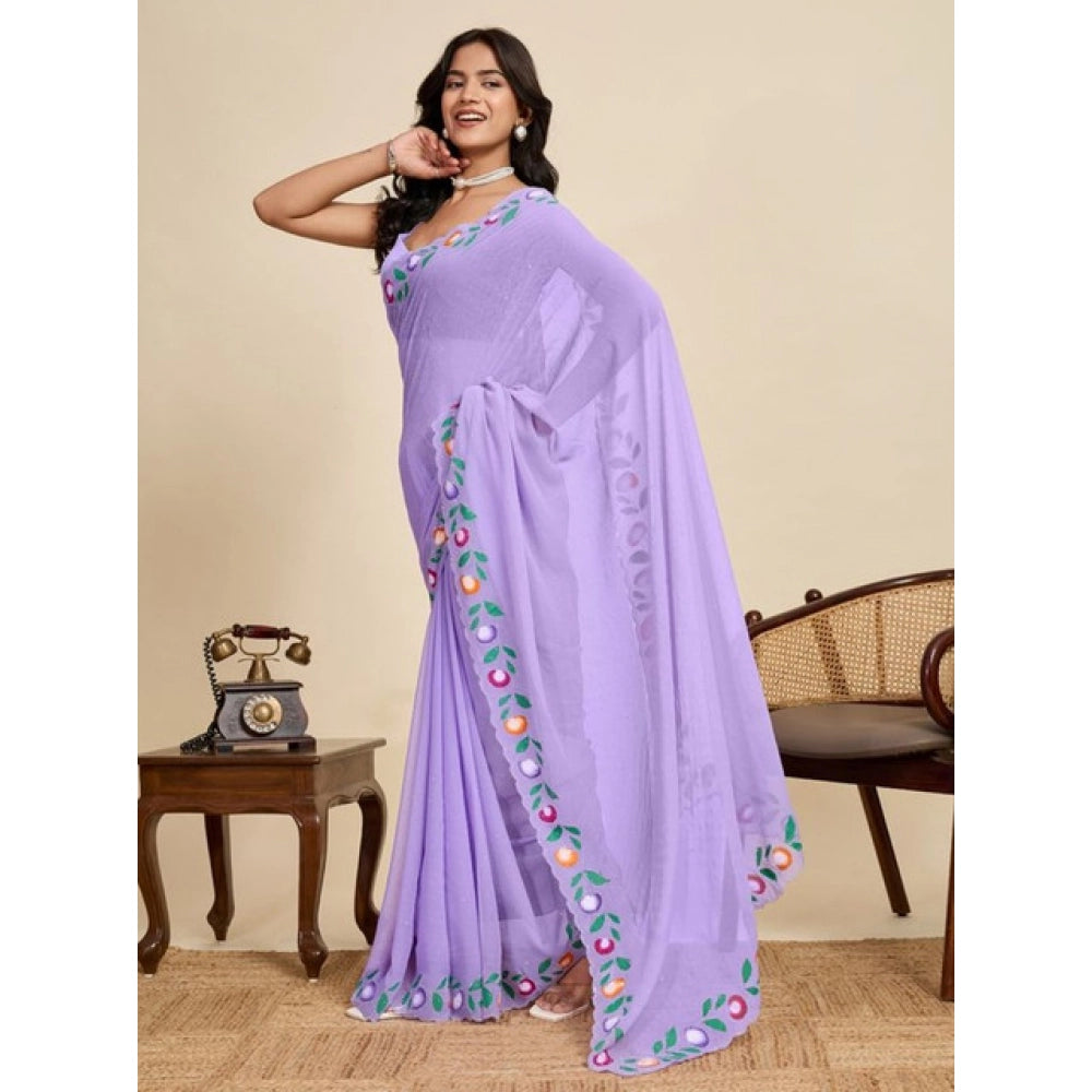 Generic Women's Georgette Printed Saree With Unstitched Blouse 5.5MtrÂ (Lavender)