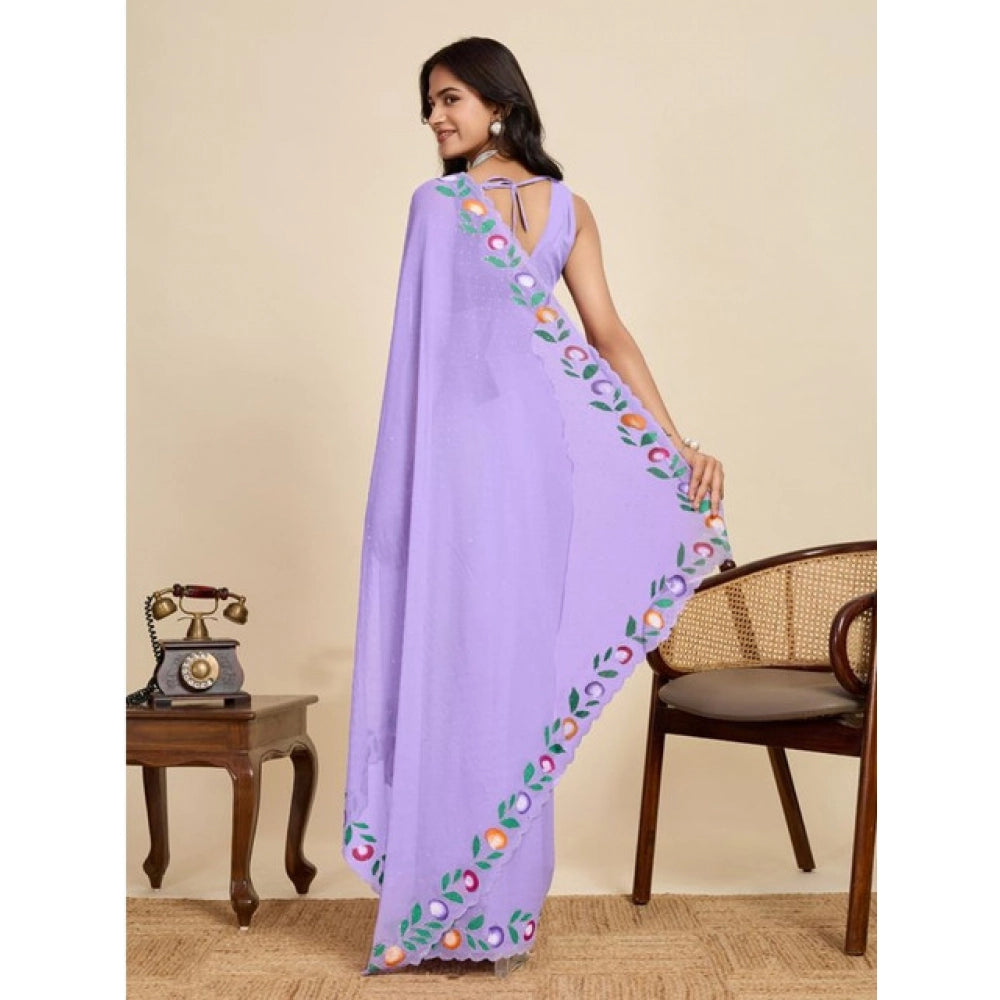 Generic Women's Georgette Printed Saree With Unstitched Blouse 5.5MtrÂ (Lavender)